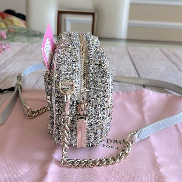 NWT Kate Spade New Camera Silver Multi Metallic Tweed Fabric Small crossbody bag - Picture 3 of 6